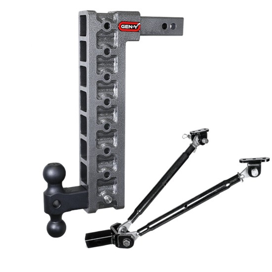 Gen-Y 10K Mega-Duty 17.5 Inch Drop Hitch Stabilizer Kit Dual Ball GEN-Y Mega-Duty 10K adjustable drop hitch 17.5 inch with stabilizer kit dual-ball heavy duty truck