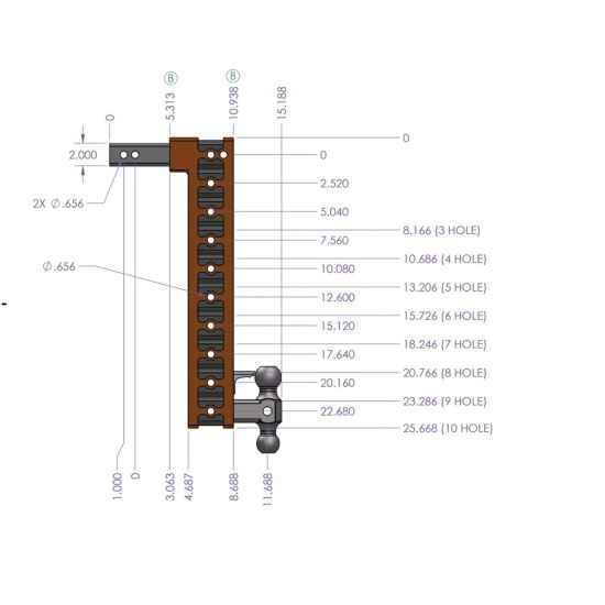 GEN-Y Mega-Duty 10K 2 Inch Offset Adjustable Drop Hitch 5 Inch Rise 7.5 Inch Drop