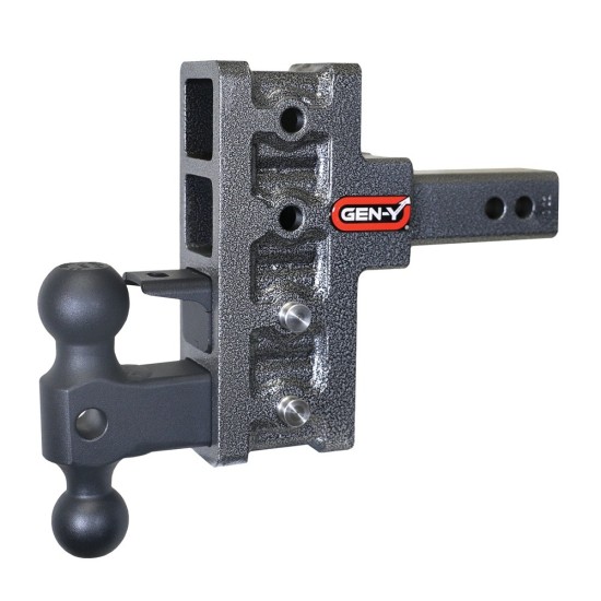 GEN-Y Mega-Duty 10K Adjustable Drop Hitch – Dual Ball & Pintle Lock GEN-Y Mega-Duty 10K adjustable hitch with dual-ball pintle lock and powder coat finish