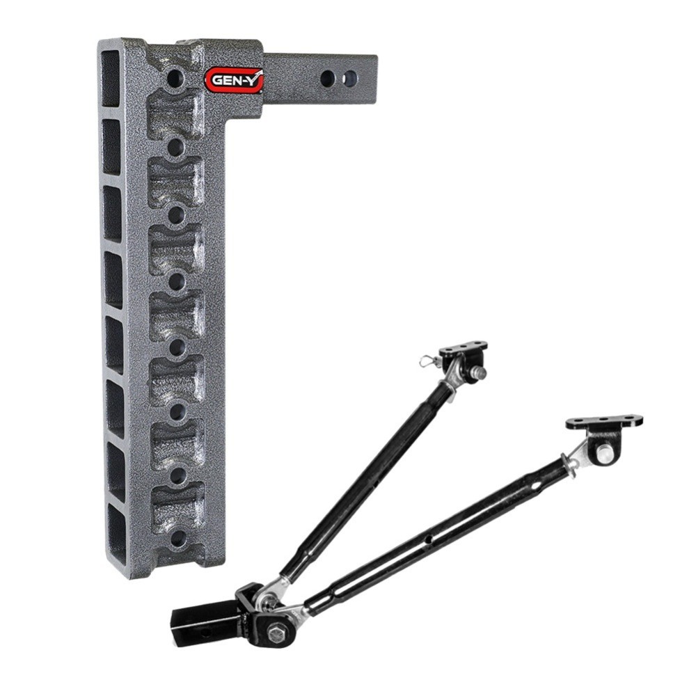 GEN-Y Mega-Duty 16K 17.5 Inch Drop Adjustable Trailer Hitch Heavy Duty Truck Hitch GEN-Y Mega-Duty 16K 17.5 Inch Drop Adjustable Hitch with Stabilizer Kit 2 Inch Receiver