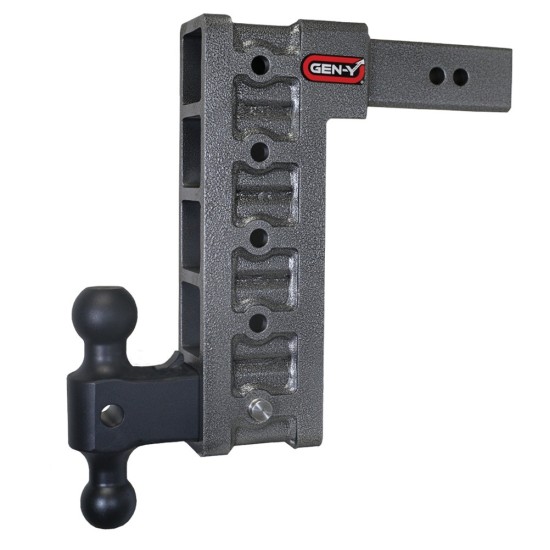 GEN-Y Mega-Duty 21K Adjustable Drop Hitch Dual-Ball 12in Drop GEN-Y Mega-Duty 21K adjustable drop hitch dual-ball mounts silver vein