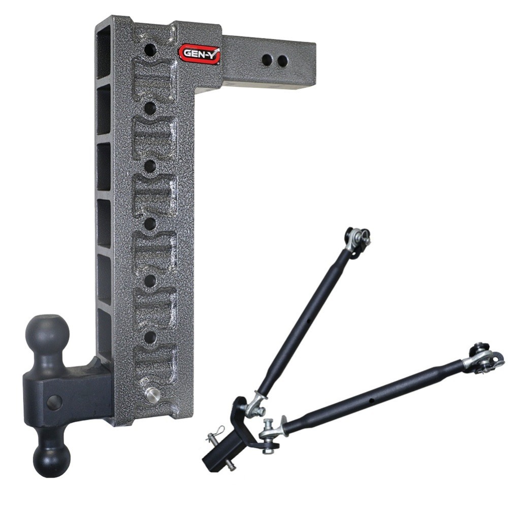GEN-Y Mega-Duty 21K Drop Hitch Adjustable Stabilizer Kit Dual Ball GEN-Y Mega-Duty 21K Adjustable Drop Hitch with Stabilizer Kit and Dual Ball Mount