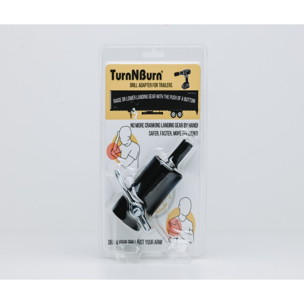 TurnNBurn side-wind drill-powered landing gear adapter kit with quick-release locking pin for semi-trailer landing gear