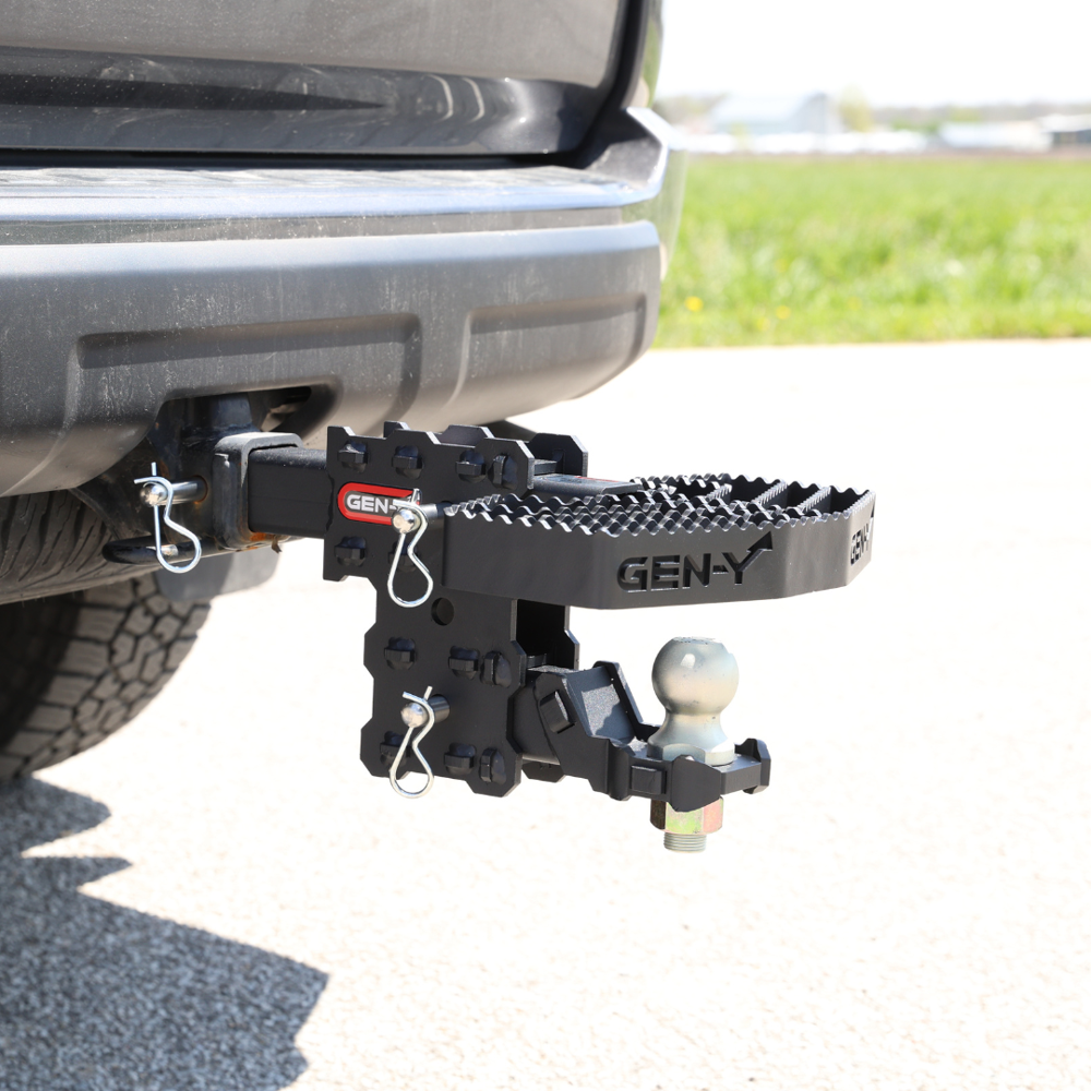 GEN-Y Phantom Serrated Hitch Step 2″ Shank 400 lb Capacity GEN-Y Phantom serrated hitch step 2 inch shank 12 inch wide 400 lb capacity black steel