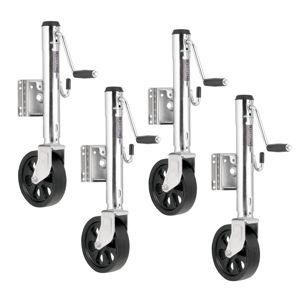 Fulton 1,500 lb Trailer Jack Sidewind with 8" Wheel & Zinc Finish – 4 Pack Fulton 1.5K marine trailer jack with 8 inch spoked wheel and 12 inch lift