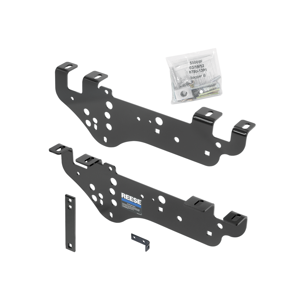 For 1999-2010 Ford F-250 Super Duty Custom Outboard Above Bed Rail Kit + 16K Fifth Wheel + Round Tube Slider (For 6-1/2' or Shorter Bed, Except Cab & Chassis, w/o Factory Puck System Models) By Reese