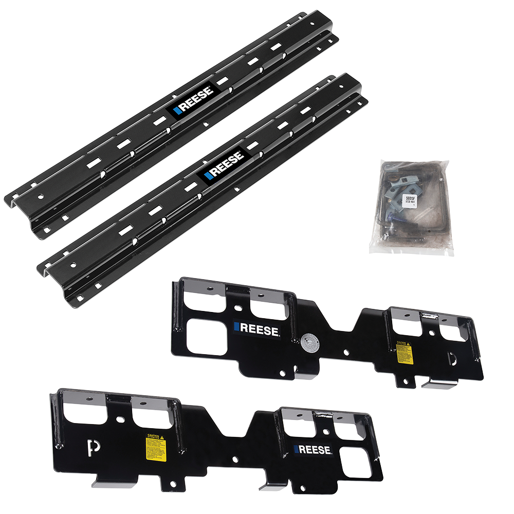 For 2020-2024 GMC Sierra 1500 Custom Outboard Above Bed Rail Kit + 16K Fifth Wheel + Round Tube Slider (For 6-1/2' or Shorter Bed, w/o Factory Puck System Models) By Reese For 2020-2024 GMC Sierra 1500 Custom Outboard Above Bed Rail Kit + 16K Fifth Wheel + Round Tube Slider (For 6-1/2' or Shorter Bed, w/o Factory Puck System Models) By Reese