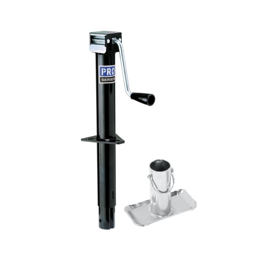 RV20000303 018098 Pro Series Pro Series Round 2000 lbs. A-Frame Trailer Jack Sidewind 14" Lift External Gearbox 6" Extended Footplate Pro Series Round 2,000 lbs. A-Frame Trailer Jack Sidewind 14" Lift w/ External Gearbox & 6" Extended Footplate