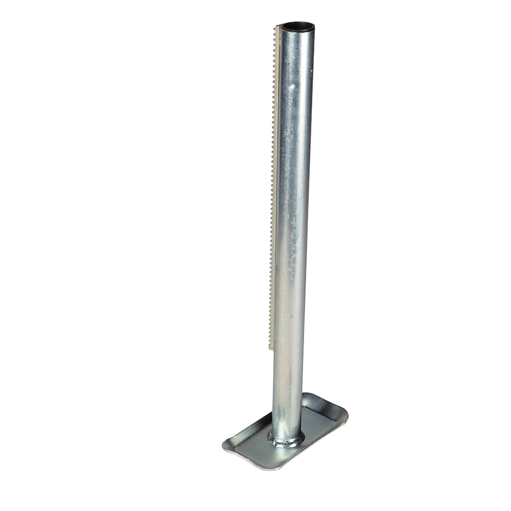 23.5-inch Trailer Jack Post with 18-inch Rack and Footplate Trailer jack post with a 23.5-inch length, 18-inch rack, and disc footplate