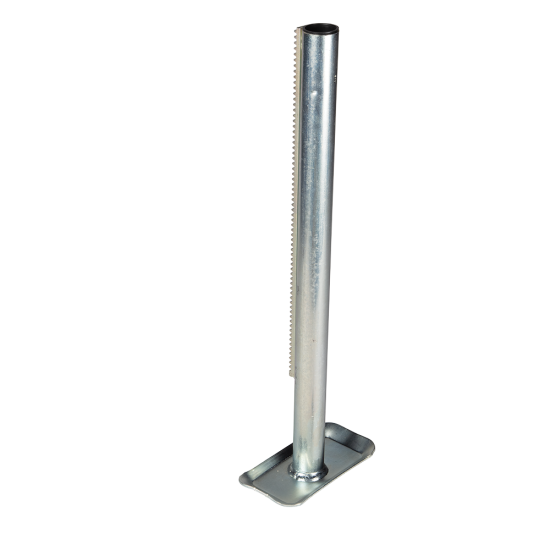 23.5-inch Trailer Jack Post with 18-inch Rack and Footplate Trailer jack post with a 23.5-inch length, 18-inch rack, and disc footplate