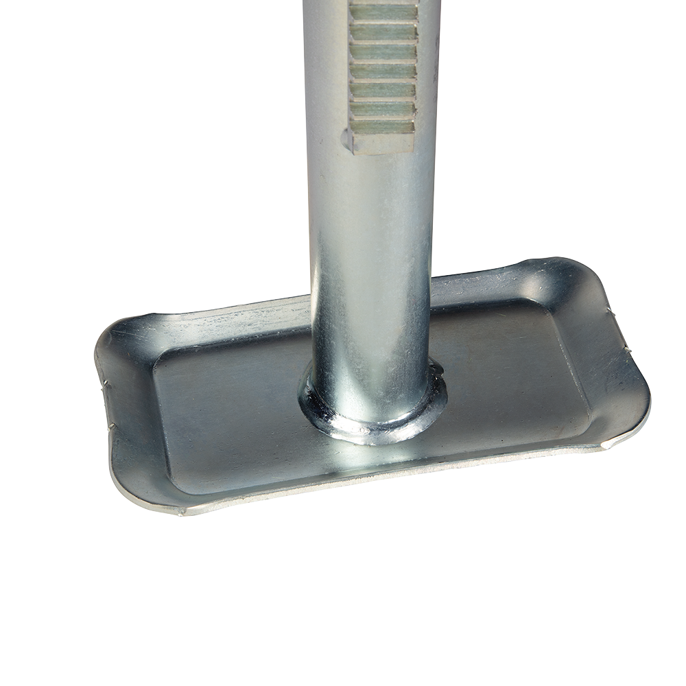 23.5-inch Trailer Jack Post with 18-inch Rack and Footplate Trailer jack post with a 23.5-inch length, 18-inch rack, and disc footplate