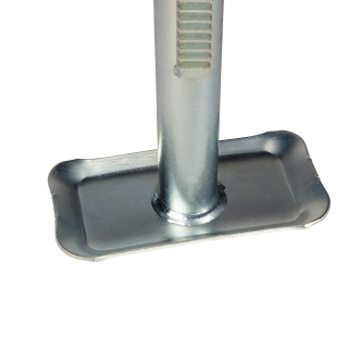 23.5-inch Trailer Jack Post with 18-inch Rack and Footplate Trailer jack post with a 23.5-inch length, 18-inch rack, and disc footplate