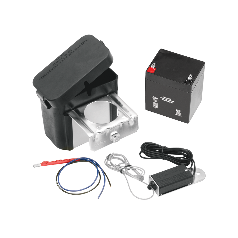 Complete trailer breakaway system with battery and charger in a weather-resistant polymer case.