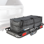REESE Olympia Expandable Hitch-Mounted Cargo Bag in Black Black REESE Olympia expandable hitch-mounted cargo bag on a carrier