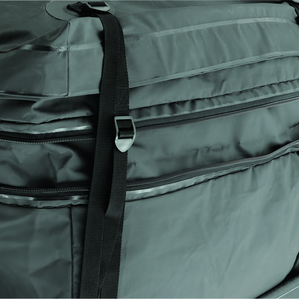 REESE Olympia Expandable Hitch-Mounted Cargo Bag in Black Black REESE Olympia expandable hitch-mounted cargo bag on a carrier