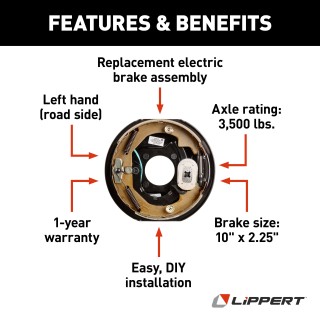 Lippert replacement electric brake assembly for RVs, left hand, 10 x 2.25 inches