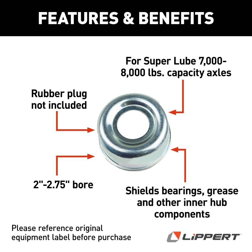Lippert EZ Lube Grease Cap for 7,000-8,000-lb Axles Lippert replacement dust cap for 7,000-8,000-lb axles, 2.72 inch diameter