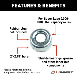 Lippert EZ Lube Grease Cap for 7,000-8,000-lb Axles Lippert replacement dust cap for 7,000-8,000-lb axles, 2.72 inch diameter
