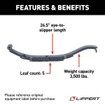 Lippert 28.5" Slipper Leaf Spring for RV Trailer Suspension Lippert replacement slipper leaf spring, 28.5 inches long, 1000 lbs capacity, for RV trailer suspension.