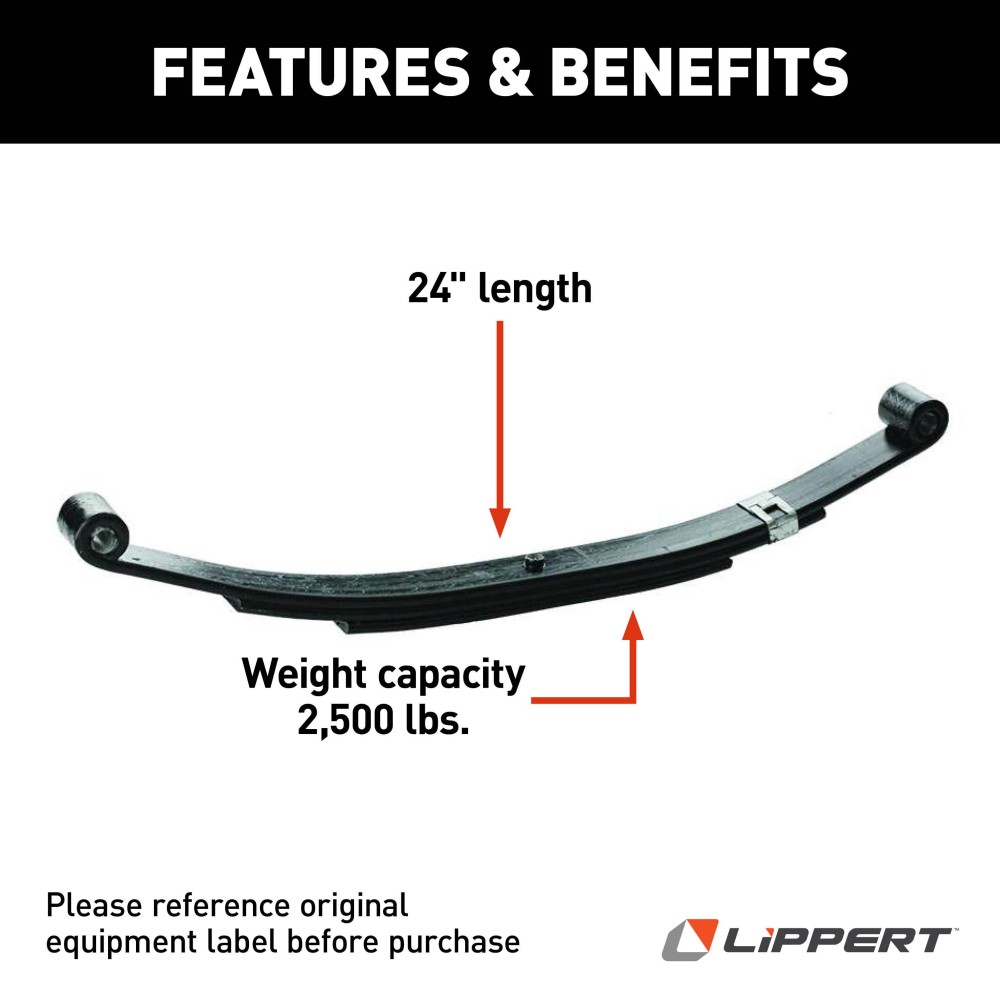 RV Trailer Replacement Leaf Spring - 24 Inch, 2500 lbs Capacity Replacement leaf spring for RV trailer suspension, 24-inch length, 2500 lbs weight capacity