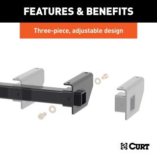 CURT RV Trailer Hitch with Adjustable 3-Piece Frame Design CURT RV hitch installed on a recreational vehicle, ready for towing