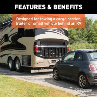 CURT RV Trailer Hitch with Adjustable 3-Piece Frame Design CURT RV hitch installed on a recreational vehicle, ready for towing