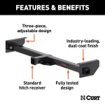 CURT RV Trailer Hitch with Adjustable Design and Durable Finish CURT RV hitch mounted on an RV, showcasing a gloss black finish for towing.