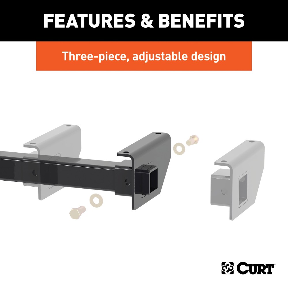 Durable CURT RV Trailer Hitch with Adjustable Frame Mount Design CURT RV trailer hitch mounted on RV, supports 5,000 lbs towing, fits 22-66 inch frames