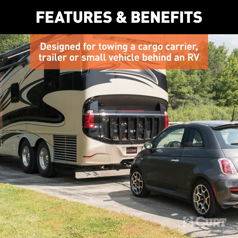 Durable CURT RV Trailer Hitch with Adjustable Frame Mount Design CURT RV trailer hitch mounted on RV, supports 5,000 lbs towing, fits 22-66 inch frames