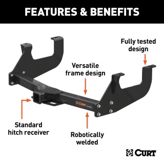 CURT Multi-Fit Class 3 Trailer Hitch for Full-Size Trucks CURT class 3 multi-fit trailer hitch compatible with Chevrolet, Dodge, Ford, GMC, and Ram trucks.