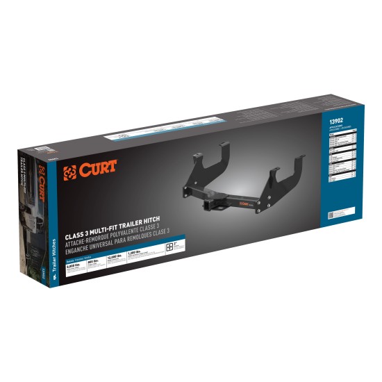 CURT Multi-Fit Class 3 Trailer Hitch for Full-Size Trucks CURT class 3 multi-fit trailer hitch compatible with Chevrolet, Dodge, Ford, GMC, and Ram trucks.