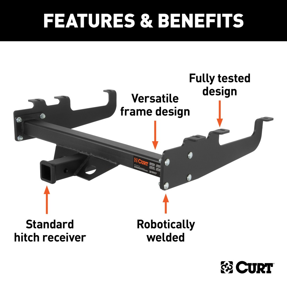 CURT Multi-Fit Trailer Hitch with 15,000 lbs Capacity CURT multi-fit trailer hitch on a truck, rated for 15,000 lbs with 2 inch receiver