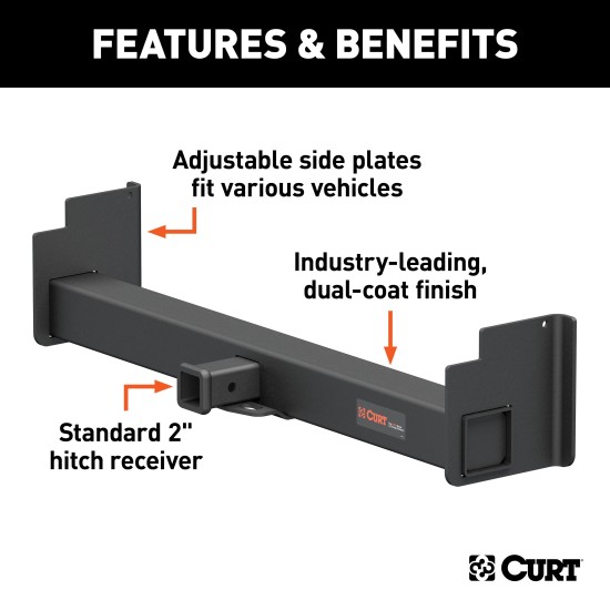 CURT Weld On High-Capacity Trailer Hitch Receiver for Trucks CURT weld on trailer hitch receiver with 2-inch receiver and adjustable frame, ideal for full-size trucks and SUVs.