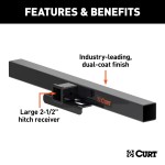 High-Capacity CURT Weld-On Trailer Hitch Receiver - 2-1/2 Inch CURT weld-on trailer hitch receiver for trucks, 16,000 lbs GTW, 2-1/2-inch receiver, high-strength steel construction