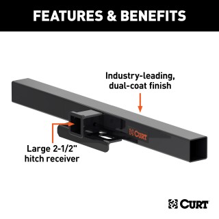 High-Capacity CURT Weld-On Trailer Hitch Receiver - 2-1/2 Inch CURT weld-on trailer hitch receiver for trucks, 16,000 lbs GTW, 2-1/2-inch receiver, high-strength steel construction