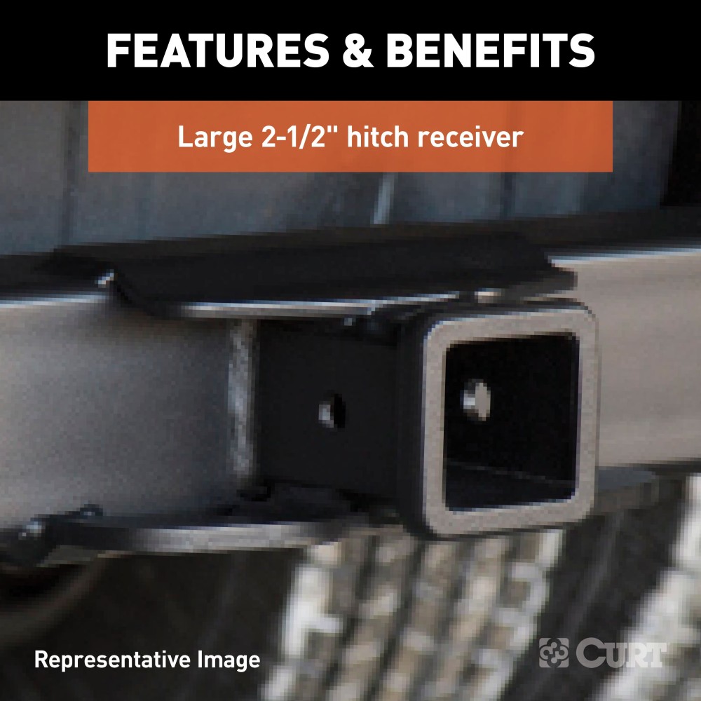 High-Capacity CURT Weld-On Trailer Hitch Receiver - 2-1/2 Inch CURT weld-on trailer hitch receiver for trucks, 16,000 lbs GTW, 2-1/2-inch receiver, high-strength steel construction
