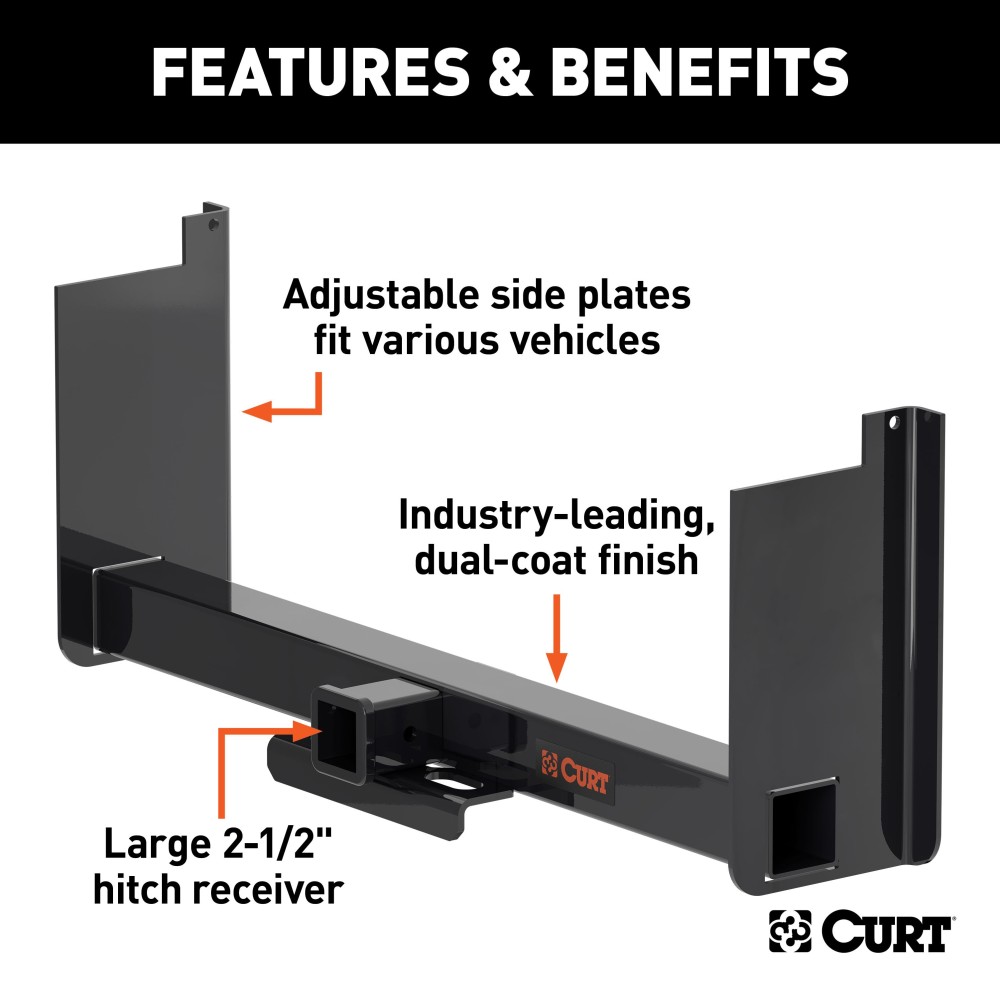 CURT Weld-On Trailer Hitch Receiver with Adjustable Fit CURT weld-on trailer hitch receiver made from high-strength steel