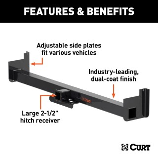CURT Weld On Trailer Hitch Receiver for Full-Size Trucks CURT weld on trailer hitch receiver with adjustable frame for full-size trucks and SUVs.