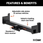 CURT Weld On Trailer Hitch Receiver with 2-Inch Hitch Size CURT weld on trailer hitch for full-size trucks and SUVs with a 2-inch receiver and 9-inch drop, rated for 16,000 lbs.