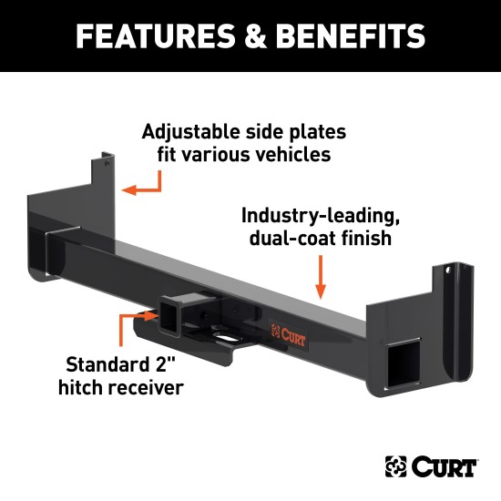 CURT Weld On Trailer Hitch Receiver with 2-Inch Hitch Size CURT weld on trailer hitch for full-size trucks and SUVs with a 2-inch receiver and 9-inch drop, rated for 16,000 lbs.