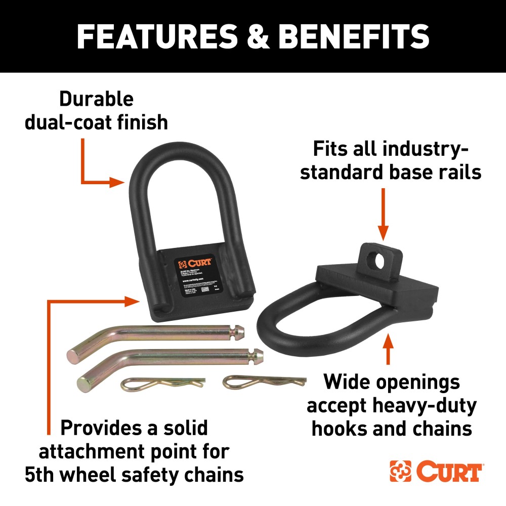 5th Wheel Safety Chain Anchors for Secure Towing Image of 5th wheel safety chain anchors with durable powder coat finish and installation components.
