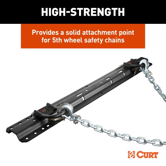 5th Wheel Safety Chain Anchors for Secure Towing Image of 5th wheel safety chain anchors with durable powder coat finish and installation components.