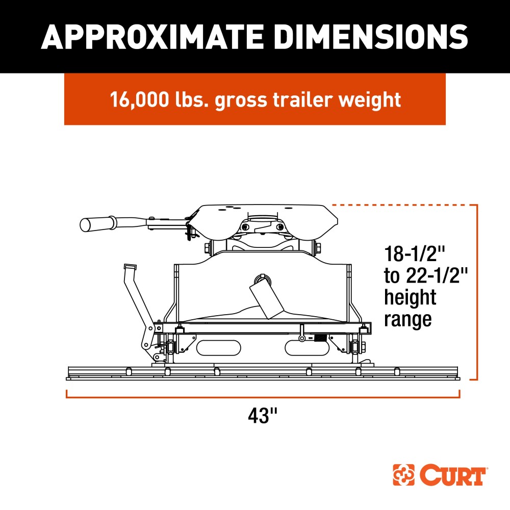 CURT A16 5th Wheel Hitch and S20 Slider for Towing Stability CURT A16 5th wheel hitch with S20 slider ensuring smooth, quiet, and powerful towing of up to 16,000 lbs.