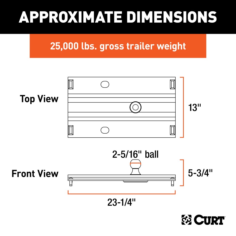 CURT 5th Wheel to Gooseneck Adapter Plate with 25,000 lbs Capacity CURT gooseneck adapter plate for 5th wheel setup, black carbide finish, 2-5/16" ball, for versatile trailer towing