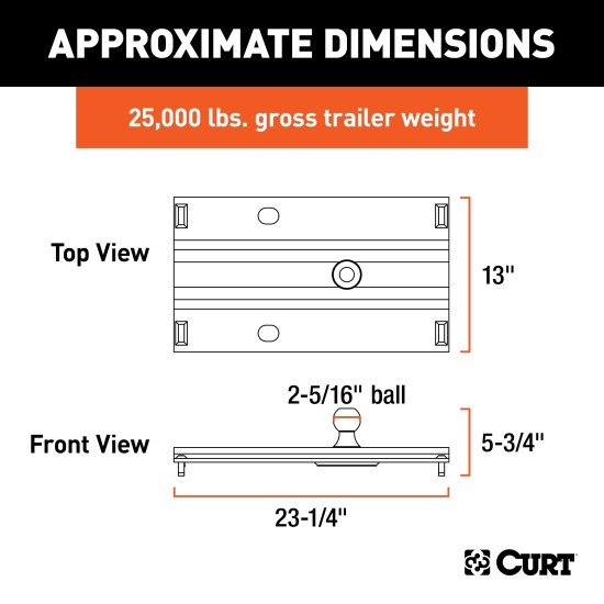CURT 5th Wheel to Gooseneck Adapter Plate with 25,000 lbs Capacity CURT gooseneck adapter plate for 5th wheel setup, black carbide finish, 2-5/16" ball, for versatile trailer towing