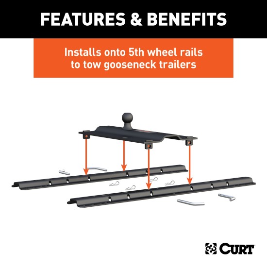 CURT 5th Wheel to Gooseneck Adapter Plate with 25,000 lbs Capacity CURT gooseneck adapter plate for 5th wheel setup, black carbide finish, 2-5/16" ball, for versatile trailer towing