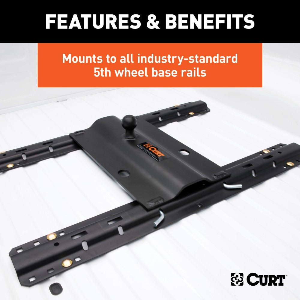 CURT 5th Wheel to Gooseneck Adapter Plate with 25,000 lbs Capacity CURT gooseneck adapter plate for 5th wheel setup, black carbide finish, 2-5/16" ball, for versatile trailer towing
