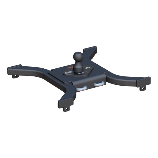 CURT Spyder Gooseneck 5th Wheel Adapter Plate for Towing CURT Spyder gooseneck adapter for 5th wheel towing setup in truck bed.