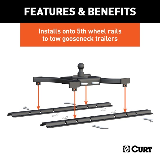 CURT Spyder Gooseneck 5th Wheel Adapter Plate for Towing CURT Spyder gooseneck adapter for 5th wheel towing setup in truck bed.