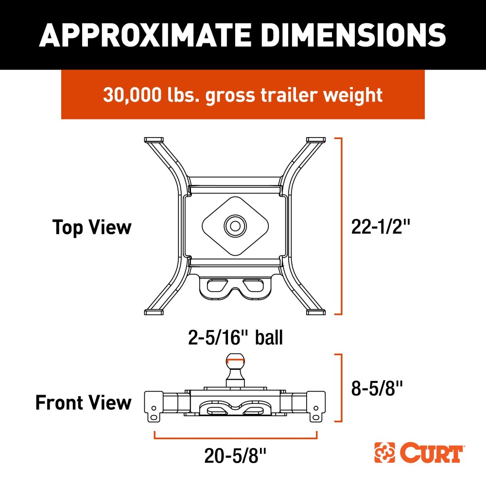 CURT 5th Wheel Gooseneck Adapter with 30K GTW Capacity CURT 5th Wheel Gooseneck Adapter Plate with ball hitch for versatile towing.